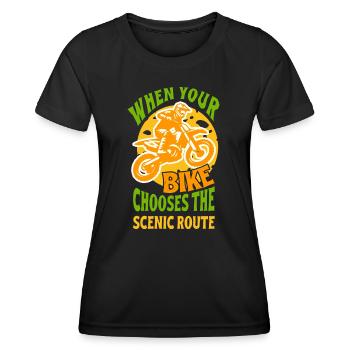 Dirt Biker Riding CHooses The Scenic Dirt Bike - Frauen Funktions-T-Shirt - Schwarz - Vorne - AI Model Female 172 light (172cm)
