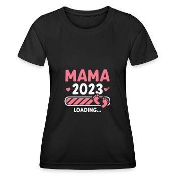 Mama 2023 loading Werdende Mutter Schwangerschaft - Frauen Funktions-T-Shirt - Schwarz - Vorne - AI Model Female 172 light (172cm)