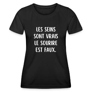 les seins sont vrais le sourire est faux - T-shirt sport Femme - noir - Devant - AI Model Female 172 light (172cm)
