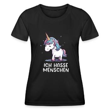 Ich hasse Menschen - Trauriges Einhorn Edition - Frauen Funktions-T-Shirt - Schwarz - Vorne - AI Model Female 172 light (172cm)
