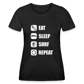 Surfen eat sleep surfen repeat surfing - Frauen Funktions-T-Shirt - Schwarz - Vorne - AI Model Female 172 light (172cm)