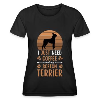 Boston Terrier Coffee Retro Dog Cafe - Women's Functional T-Shirt - black - Front - AI Model Female 172 light (172cm)