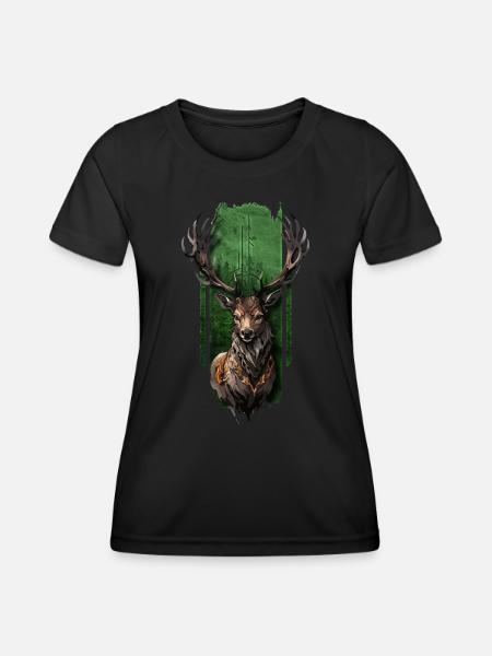 Königlicher Hirsch - Frauen Funktions-T-Shirt - Schwarz