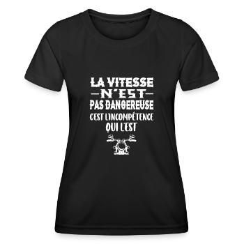 Maillot moto motard motarde homme femme humour - T-shirt sport Femme - noir - Devant - AI Model Female 172 light (172cm)