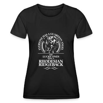 RHODESIAN RIDGEBACK Guardian Angel Hunde Wilsigns - Frauen Funktions-T-Shirt - Schwarz - Vorne - AI Model Female 172 light (172cm)