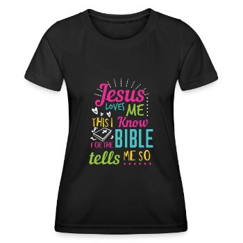 Jésus Design Oui Jésus m’aime Idée cadeau d’anniversaire - T-shirt sport Femme - noir - Devant - AI Model Female 172 light (172cm)