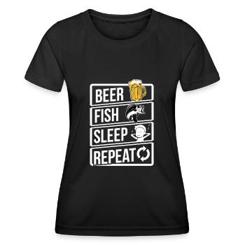 Angeln Bier Fisch Schlaf Wiederholung Geschenkidee Geburtstag - Frauen Funktions-T-Shirt - Schwarz - Vorne - AI Model Female 172 light (172cm)