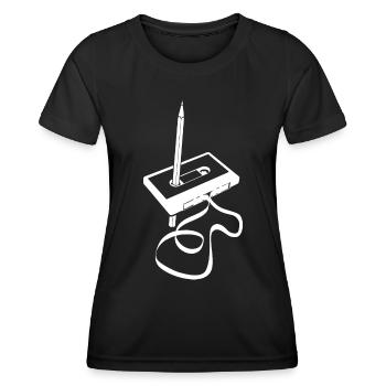 Kassette - Band aufwickeln - Magnetband - Frauen Funktions-T-Shirt - Schwarz - Vorne - AI Model Female 172 light (172cm)