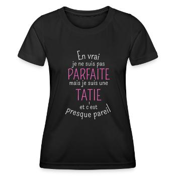je ne suis pas parfaite mais je suis une tatie - T-shirt sport Femme - noir - Devant - AI Model Female 172 light (172cm)
