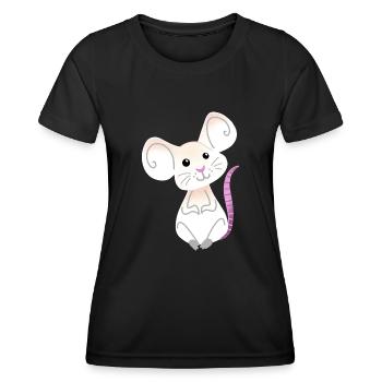 Hand gezeichnete weiße Maus sitzend - Frauen Funktions-T-Shirt - Schwarz - Vorne - AI Model Female 172 light (172cm)