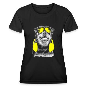 Rottweiler Hundefans Kopfhörer Gassigänger Rottwei - Frauen Funktions-T-Shirt - Schwarz - Vorne - AI Model Female 172 light (172cm)