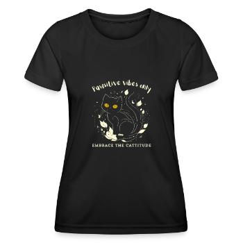 « Vibrations pawsitive seulement » - T-shirt sport Femme - noir - Devant - AI Model Female 172 light (172cm)