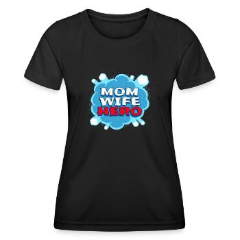 Mom wife hero - T-shirt sport Femme - noir - Devant - AI Model Female 172 light (172cm)