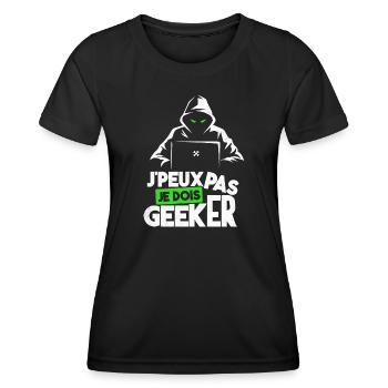 J'peux pas je dois geeker humour geek gamer - T-shirt sport Femme - noir - Devant - AI Model Female 172 light (172cm)