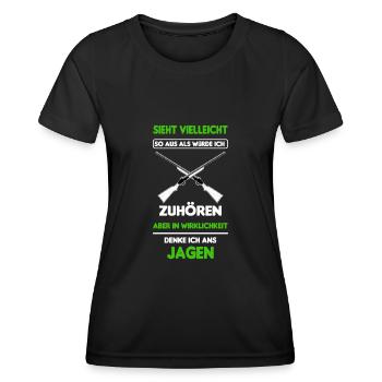 Jäger Jagen Jagd Wald Hirsch Geweih Wild Geschenk - Frauen Funktions-T-Shirt - Schwarz - Vorne - AI Model Female 172 light (172cm)