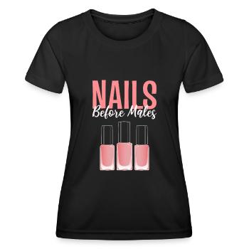 Nails in front of men Nail technician poison - Women's Functional T-Shirt - black - Front - AI Model Female 172 light (172cm)