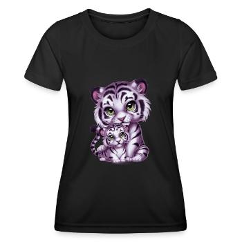 Weißer Tiger mit Tiger Mutter - Frauen Funktions-T-Shirt - Schwarz - Vorne - AI Model Female 172 light (172cm)