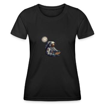 Astronaute dans l’espace avec pizza, tranche de pizza, pizzeria - T-shirt sport Femme - noir - Devant - AI Model Female 172 light (172cm)