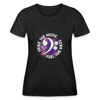 Sentez les basses. Clef de fa - T-shirt sport Femme - noir - Devant - AI Model Female 172 light (172cm)
