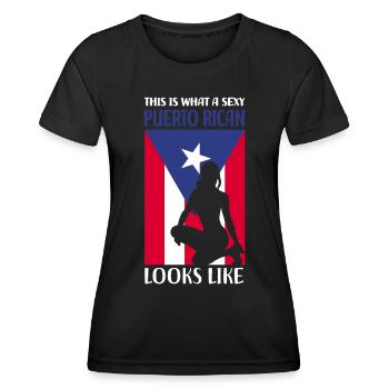 Puerto Rico Flagge | Puerto Ricaner Geschenkideen - Frauen Funktions-T-Shirt - Schwarz - Vorne - AI Model Female 172 light (172cm)