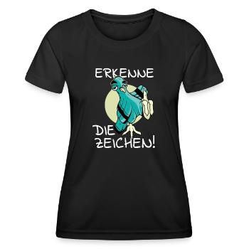 Vogel Vogelfutter Erkenne die Zeichen Spruch cool - Frauen Funktions-T-Shirt - Schwarz - Vorne - AI Model Female 172 light (172cm)