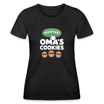 Omas Cookies Akzeptiert Lustiger Spruch Oma - Frauen Funktions-T-Shirt - Schwarz - Vorne - AI Model Female 172 light (172cm)