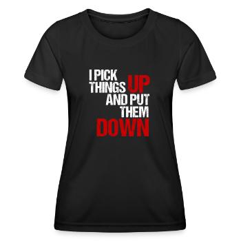 Je ramasse des choses et les dépose (blanc/rouge) - T-shirt sport Femme - noir - Devant - AI Model Female 172 light (172cm)