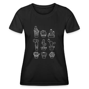 6 verschiedene Kakteen Weiss - Frauen Funktions-T-Shirt - Schwarz - Vorne - AI Model Female 172 light (172cm)