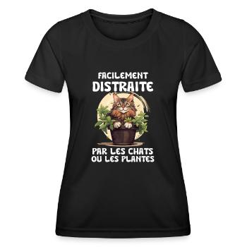facilement distraite par les chats et les plantes - T-shirt sport Femme - noir - Devant - AI Model Female 172 light (172cm)