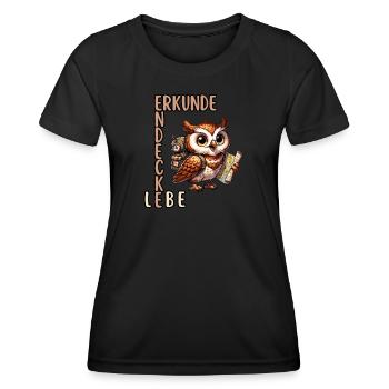 Explore, Discover, Live Owl - Women's Functional T-Shirt - black - Front - AI Model Female 172 light (172cm)