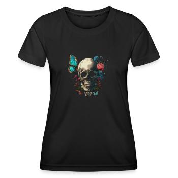 carpe diem - skull, butterfly, flowers - Women's Functional T-Shirt - black - Front - AI Model Female 172 light (172cm)