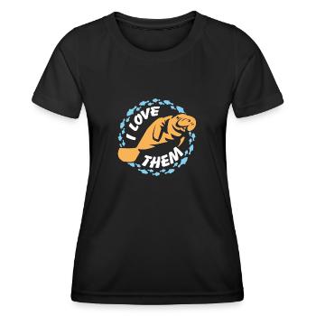 Ich liebe Manatees, Dugong im Fischekreis - Frauen Funktions-T-Shirt - Schwarz - Vorne - AI Model Female 172 light (172cm)