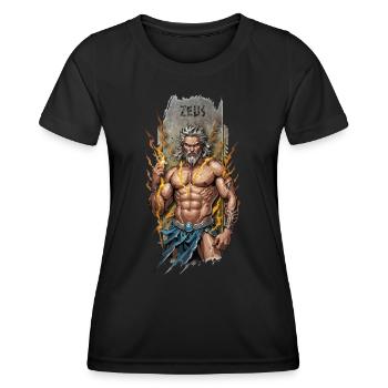 Puissance divine : Zeus brandissant l’éclair - T-shirt sport Femme - noir - Devant - AI Model Female 172 light (172cm)