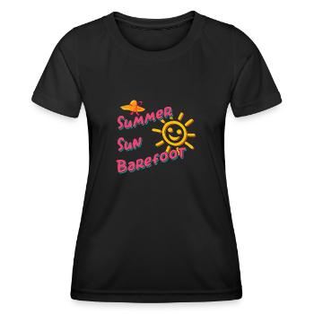 Soleil d’été pieds nus sur la plage Vacances à la mer - T-shirt sport Femme - noir - Devant - AI Model Female 172 light (172cm)