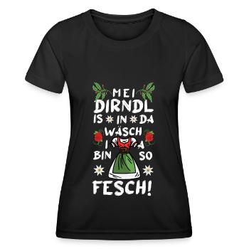 Mei Dirndl is in da Wäsch i bin a so Fesch - Frauen Funktions-T-Shirt - Schwarz - Vorne - AI Model Female 172 light (172cm)