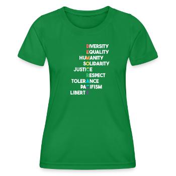 Democracy, Terms, Respect, Tolerance - Women's Functional T-Shirt - kelly green - Front - AI Model Female 172 dark (172cm)