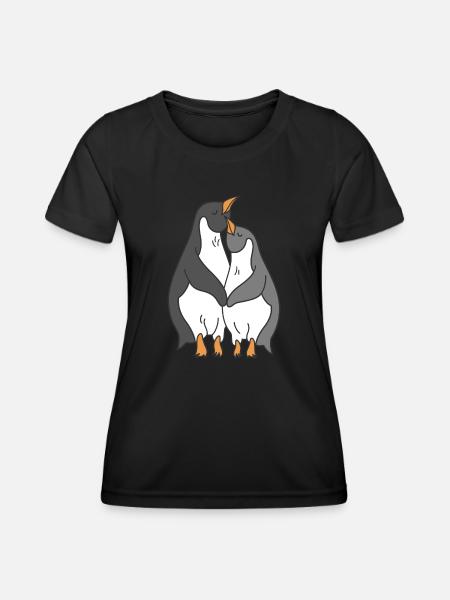Pinguin Paar Hochzeit Verliebt Valentinstag - Frauen Funktions-T-Shirt - Schwarz