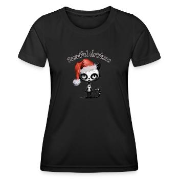 Dreadful Christmas Grummelige Katze - Frauen Funktions-T-Shirt - Schwarz - Vorne - AI Model Female 172 light (172cm)