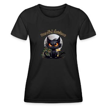 Dreadful Christmas Grummelige Wütende Katze - Frauen Funktions-T-Shirt - Schwarz - Vorne - AI Model Female 172 light (172cm)