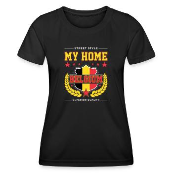 Ma Belgique d’origine - T-shirt sport Femme - noir - Devant - AI Model Female 172 light (172cm)