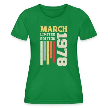 March 1978 - Birthday Gift March 1978 Anniv - Women's Functional T-Shirt - kelly green - Front - AI Model Female 172 dark (172cm)