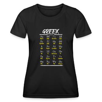 Griechisches Alphabet Buchstaben Lernen - Frauen Funktions-T-Shirt - Schwarz - Vorne - AI Model Female 172 light (172cm)
