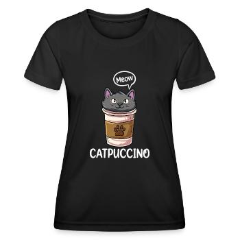 Catpuccino Kawaii Katze Kaffee Anime Otaku - Frauen Funktions-T-Shirt - Schwarz - Vorne - AI Model Female 172 light (172cm)