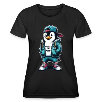 Hipster Penguin Waddle On with Style - Women's Functional T-Shirt - black - Front - AI Model Female 172 light (172cm)
