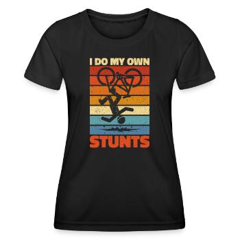I Do My Own Stunts - Lustiges Tollpatsch Geschenk - Frauen Funktions-T-Shirt - Schwarz - Vorne - AI Model Female 172 light (172cm)