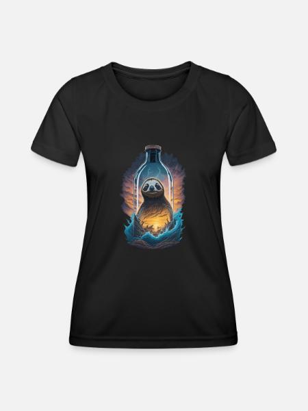 Faultier Sonnenuntergang Wasser Flasche - Frauen Funktions-T-Shirt - Schwarz