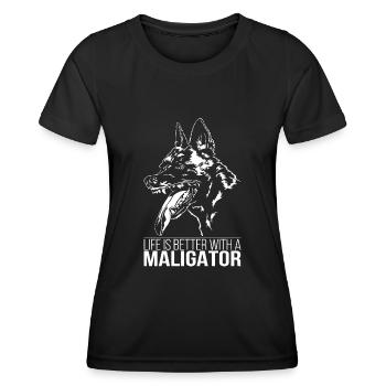 MALIGATOR life is better Hunde Spruch Wilsigns - Frauen Funktions-T-Shirt - Schwarz - Vorne - AI Model Female 172 light (172cm)
