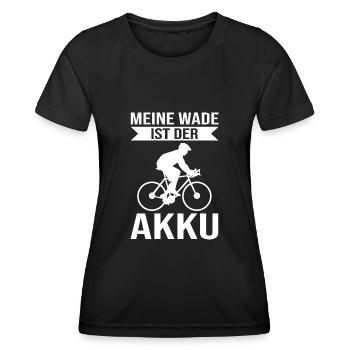 Meine Wade ist der Akku Fahrrad Spruch - Frauen Funktions-T-Shirt - Schwarz - Vorne - AI Model Female 172 light (172cm)