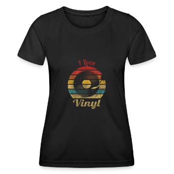 I Love Vinyl Retro Vintage Music - Women's Functional T-Shirt - black - Front - AI Model Female 172 light (172cm)