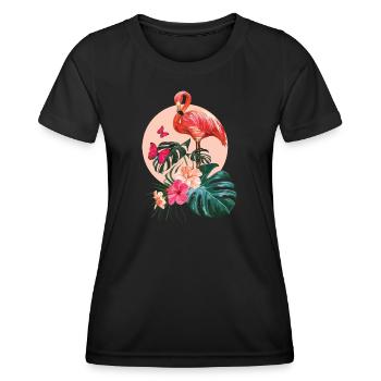 Flamant rose et Monstera Deliciosa - T-shirt sport Femme - noir - Devant - AI Model Female 172 light (172cm)